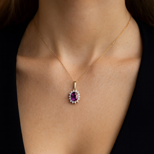 Подвеска из красного золота с аметистом и фианитами